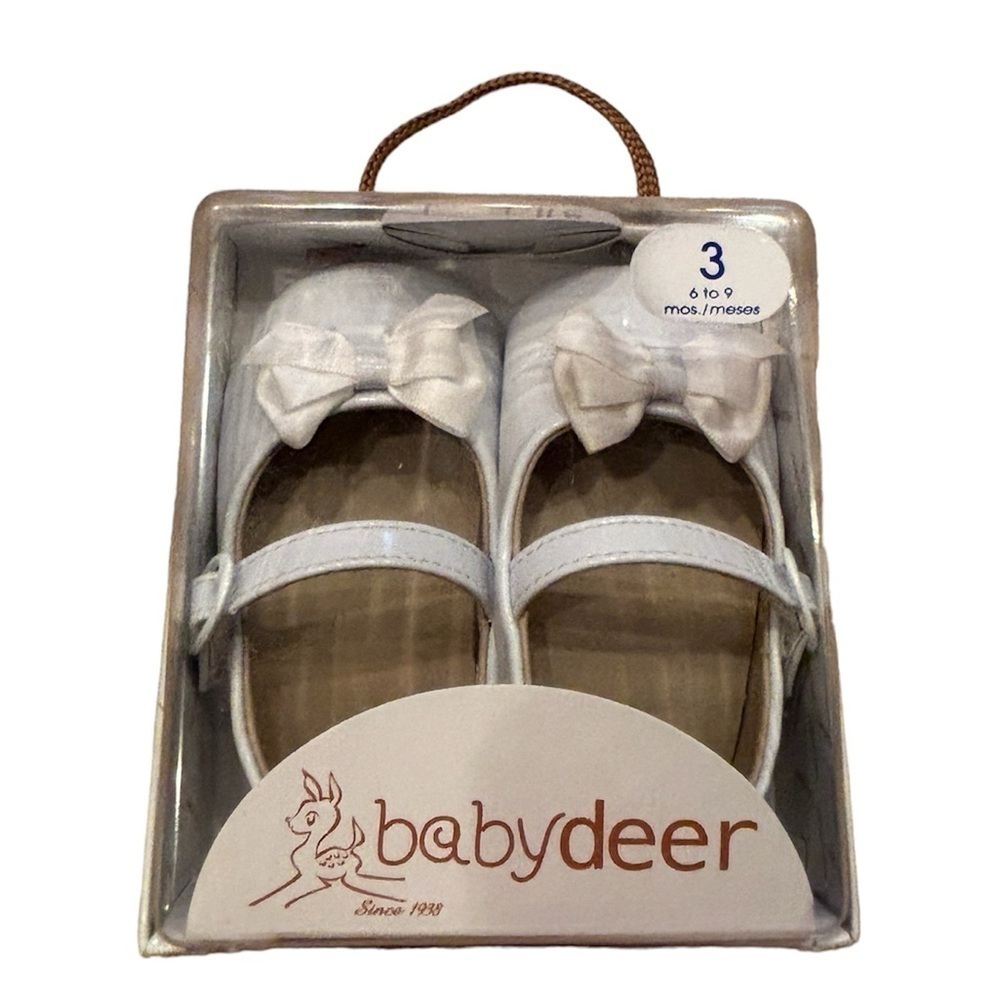 Baby Deer White Patent Skimmer Shoes with Bow Size 3 (6-9 months) new in box